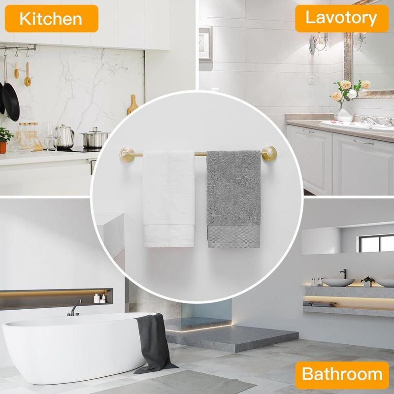 BESy Adjustable 16 to 26 Inch Bath Towel Bar Rack for Bathroom Towel Holder, Wall Mounted Towel Bar Rod Hanger Bathroom Hardware Accessories Hotel Style, Stainless Steel, Brushed Gold - Image 3